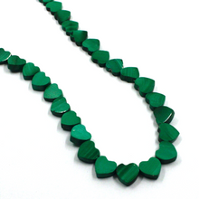 Load image into Gallery viewer, 18k yellow gold necklace 16" with 7mm green natural malachite flat hearts