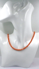 Load image into Gallery viewer, 18k yellow gold necklace 16" with 5mm rose pink bamboo coral round beads spheres