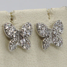 Load image into Gallery viewer, SOLID 18K WHITE GOLD EARRINGS BUTTERFLY & ZIRCONIA, DIAMETER 10 MM
