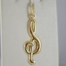 Load image into Gallery viewer, 18K YELLOW GOLD PENDANT CHARMS, TREBLE CLEF, VIOLIN KEY, 36 MM, MADE IN ITALY