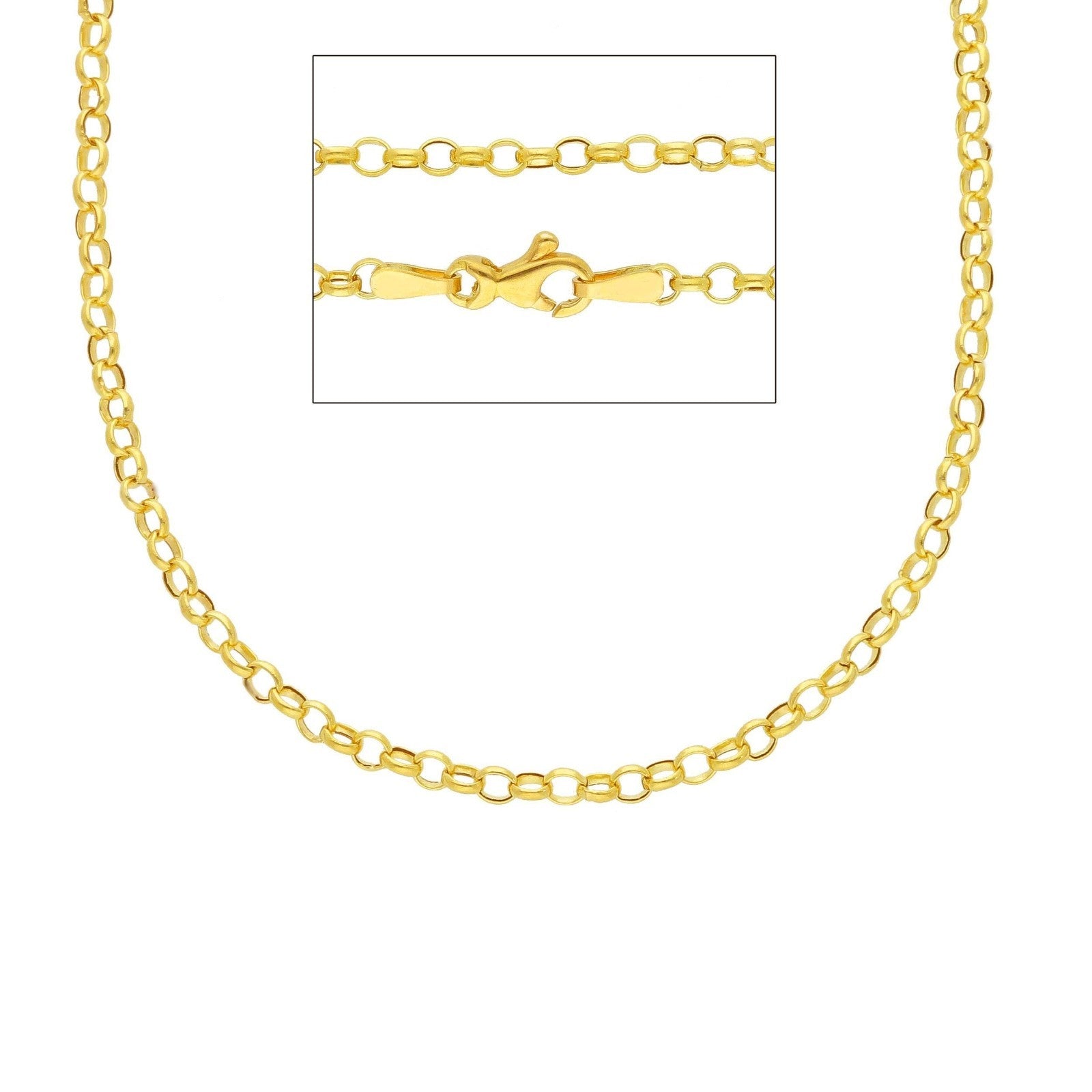 18K黄金rolo链，细2毫米，17.7英寸，饰有凸起圆环，意大利制造