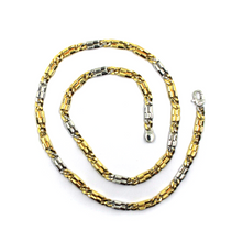 Load image into Gallery viewer, solid 18k yellow white gold chain rectangles and ovals alternate flat 5mm, 24"