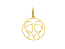 Load image into Gallery viewer, 18k yellow gold zodiac sign round small 15mm flat pendant, zodiacal, gemini