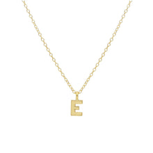 Load image into Gallery viewer, 18k yellow gold rolo thin 16" necklace with small 5mm letter initial E
