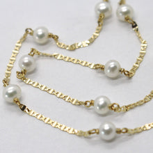 Load image into Gallery viewer, 18K YELLOW GOLD NECKLACE, OVAL FLAT ALTERNATE WITH WHITE MINI PEARLS 4 MM