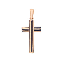 Load image into Gallery viewer, 18k pink rose gold cross with black stripes enamel made in Italy
