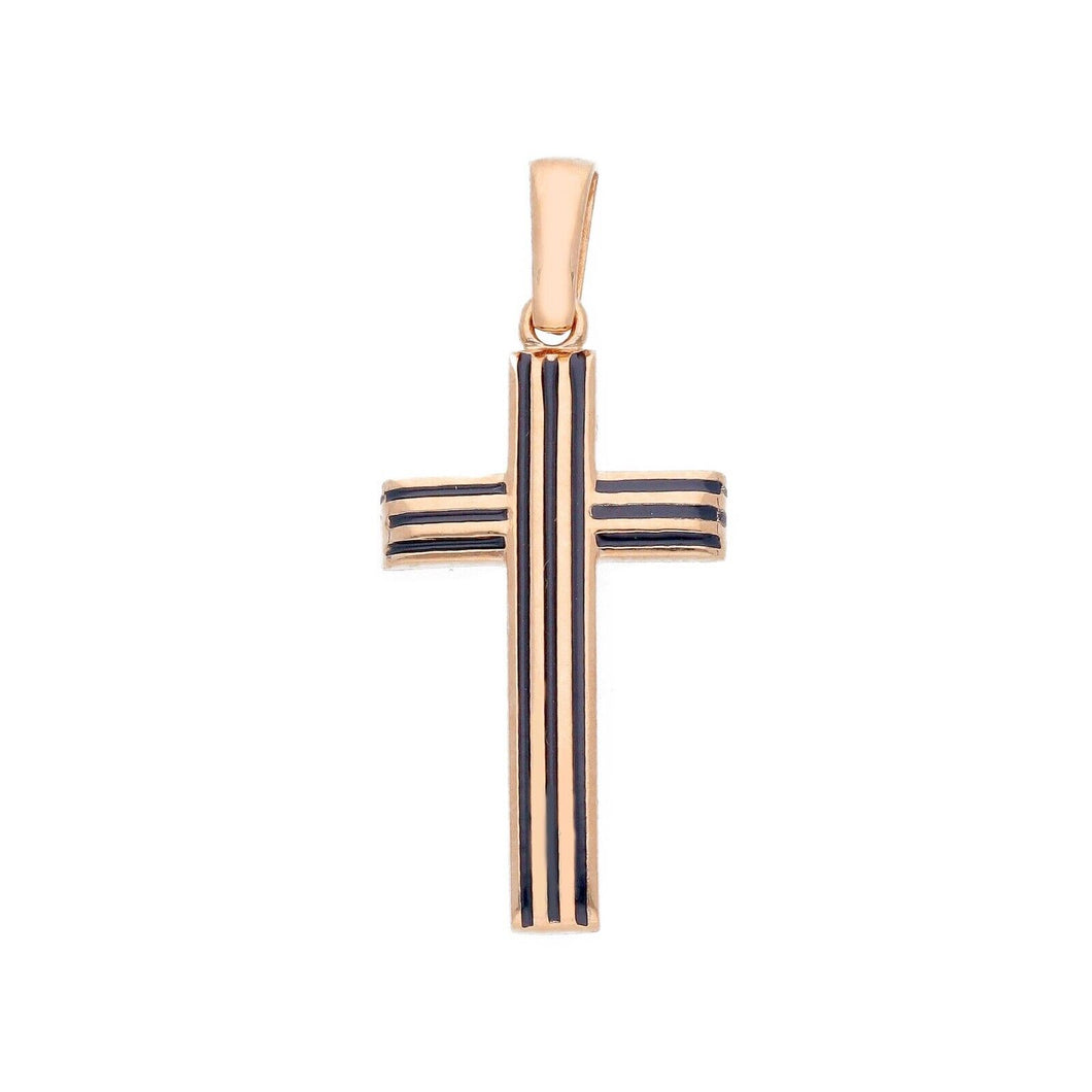 18k pink rose gold cross with black stripes enamel made in Italy