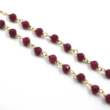 Load image into Gallery viewer, 18k yellow gold Rosary 22" necklace, 3mm faceted red ruby Cross Miraculous medal