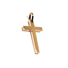 Load image into Gallery viewer, SOLID 18K ROSE GOLD SMALL CROSS 18mm, SQUARED, SMOOTH, 2mm THICK MADE IN ITALY