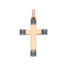 Load image into Gallery viewer, 18k pink rose gold cross with squares in burnished gold made in Italy
