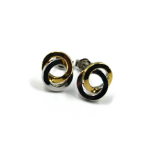 Load image into Gallery viewer, 18k yellow white gold stud 11mm double circle, circles hug earrings