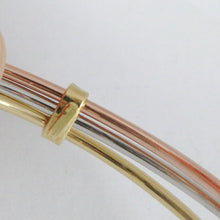 Load image into Gallery viewer, TRIPLE 18K ROSE YELLOW WHITE GOLD BANGLE RIGID BRACELET, SMOOTH, MADE IN ITALY
