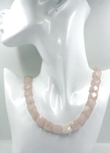 Load image into Gallery viewer, 18k yellow gold necklace 16" with 13mm natural square faceted rose pink quartz