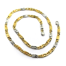 Load image into Gallery viewer, solid 18k yellow white gold chain rectangles and ovals alternate flat 5mm, 20"