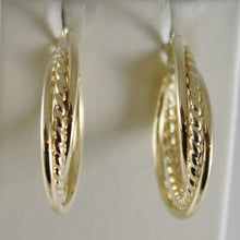 Load image into Gallery viewer, 18K YELLOW GOLD TWISTED EARRINGS WORKED & BRIGHT CIRCLE HOOP 23 MM MADE IN ITALY