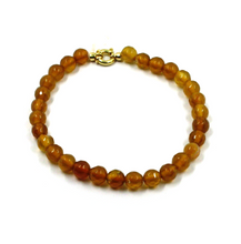 Cargar imagen en el visor de la galería, Pulsera de oro amarillo de 18 quilates de 7,9", esferas de jade marrón facetadas de 6 mm.