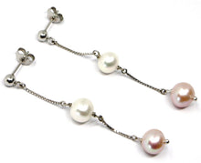 Load image into Gallery viewer, 18K WHITE GOLD LONG EARRINGS, WHITE & PURPLE FRESHWATER PEARLS, LENGTH 6.2 CM