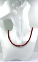 Load image into Gallery viewer, 18k yellow gold necklace 16" with 5mm red bamboo coral round beads spheres balls