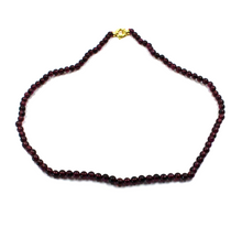 Load image into Gallery viewer, 18k yellow gold necklace 16" with round red garnet 4mm round beads spheres balls