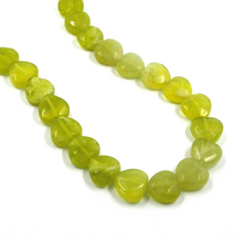 Load image into Gallery viewer, 18k yellow gold necklace 16" with 10mm green/yellow jasper faceted hearts