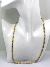 Load image into Gallery viewer, solid 18k yellow white gold chain rectangles and ovals alternate flat 5mm, 20"