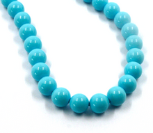 Load image into Gallery viewer, 18k yellow gold necklace 16", 8mm reconstructed turquoise round beads spheres