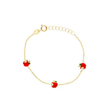 Charger l'image dans la galerie, Bracelet rolo pour fille en or jaune 18 carats, émail rouge, pommes de 5 mm, 14-16 cm