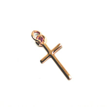 Load image into Gallery viewer, SOLID 18K ROSE GOLD MINI CROSS 18mm, ROUNDED, SMOOTH, TUBE 1mm, MADE IN ITALY