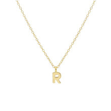 Load image into Gallery viewer, 18k yellow gold rolo thin 16" necklace with small 5mm letter initial R