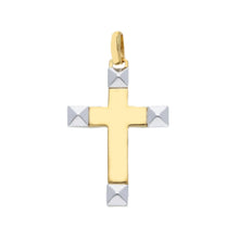 Cargar imagen en el visor de la galería, Cruz de oro amarillo y blanco de 18k con cuadrados hecha en Italia
