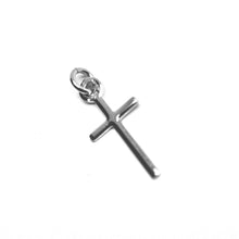 Load image into Gallery viewer, SOLID 18K WHITE GOLD MINI CROSS 18mm, ROUNDED, SMOOTH, TUBE 1mm, MADE IN ITALY