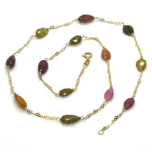Load image into Gallery viewer, 18K YELLOW GOLD NECKLACE, HEARTS, ALTERNATE FACETED TOURMALINE DROPS