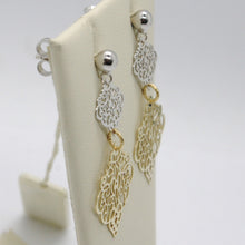Load image into Gallery viewer, 18K YELLOW WHITE GOLD LONG EARRINGS, DOUBLE WORKED RHOMBUS, MADE IN ITALY