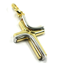 Cargar imagen en el visor de la galería, COLGANTE DE CRUZ DE ORO AMARILLO Y BLANCO DE 18 QUILATES, DOBLE ONDA, DOS CARAS, 1,18 PULGADAS