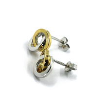 Load image into Gallery viewer, 18k yellow white gold stud 11mm double circle, circles hug earrings