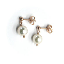 Load image into Gallery viewer, SOLID 18K ROSE GOLD LONG EARRINGS, SALTWATER AKOYA PEARLS DIAMETER 7.5/8 MM