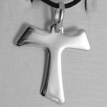Load image into Gallery viewer, SOLID 18K WHITE GOLD CROSS FRANCISCAN TAU TAO SAINT FRANCIS 2.7 CM MADE IN ITALY
