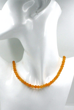Load image into Gallery viewer, 18k yellow gold necklace 16", orange jade round faceted 6mm beads spheres balls