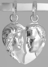 Load image into Gallery viewer, 18K WHITE GOLD DOUBLE BROKEN HEART PENDANT CHARM MAN WOMAN 29 mm MADE IN ITALY