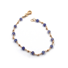 Load image into Gallery viewer, 18k rose gold thin 6.1" bracelet with 3mm faceted tanzanite and 1.5mm sphere