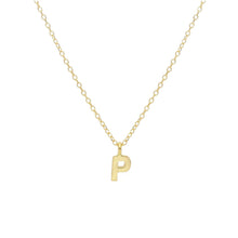 Load image into Gallery viewer, 18k yellow gold rolo thin 16" necklace with small 5mm letter initial P