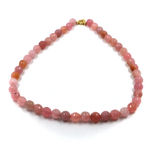 Load image into Gallery viewer, 18k yellow gold necklace 16" with 7.5mm rose jade faceted beads spheres balls