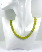 Load image into Gallery viewer, 18k yellow gold necklace 16" with 10mm green/yellow jasper faceted hearts