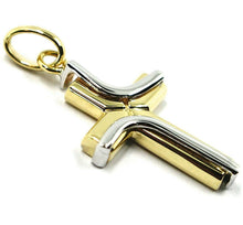 Cargar imagen en el visor de la galería, COLGANTE DE CRUZ DE ORO AMARILLO Y BLANCO DE 18 QUILATES, DOBLE ONDA, DOS CARAS, 1,18 PULGADAS