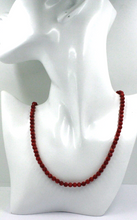 Load image into Gallery viewer, 18k yellow gold necklace 20" with 5mm red bamboo coral round beads spheres balls