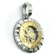 Load image into Gallery viewer, 18K YELLOW WHITE GOLD ZODIAC SIGN ROUND BIG 29mm DIAMOND SUN ZODIACAL PENDANT