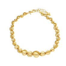 Cargar imagen en el visor de la galería, Pulsera de oro amarillo de 18k con 7,5 esferas de 3-8mm talla diamante y marco de doble bola.