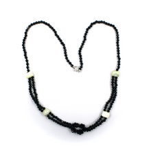 Load image into Gallery viewer, 18k white gold 17" multi wires knot necklace with black spinel, mother of pearl