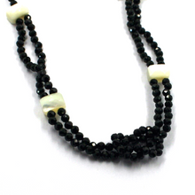 Load image into Gallery viewer, 18k white gold 17" multi wires knot necklace with black spinel, mother of pearl