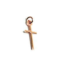 Load image into Gallery viewer, SOLID 18K ROSE GOLD MINI CROSS 18mm, ROUNDED, SMOOTH, TUBE 1mm, MADE IN ITALY